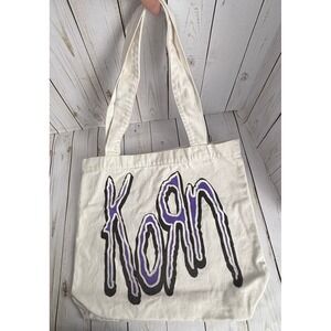 Korn Band Logo Canvas Tote Bag Purple Black White